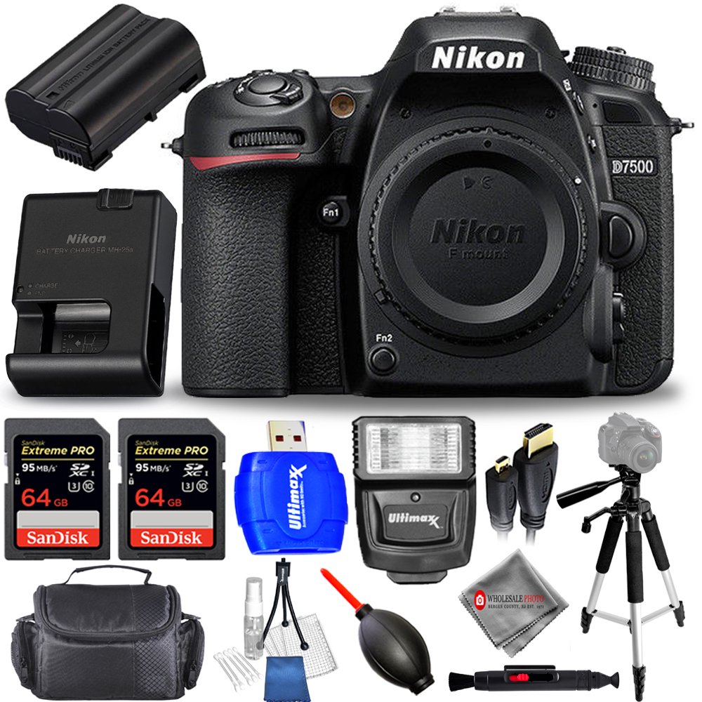 Nikon D7500 DSLR Camera (Body Only) + 128GB + Flash Bundle AUTHORIZED