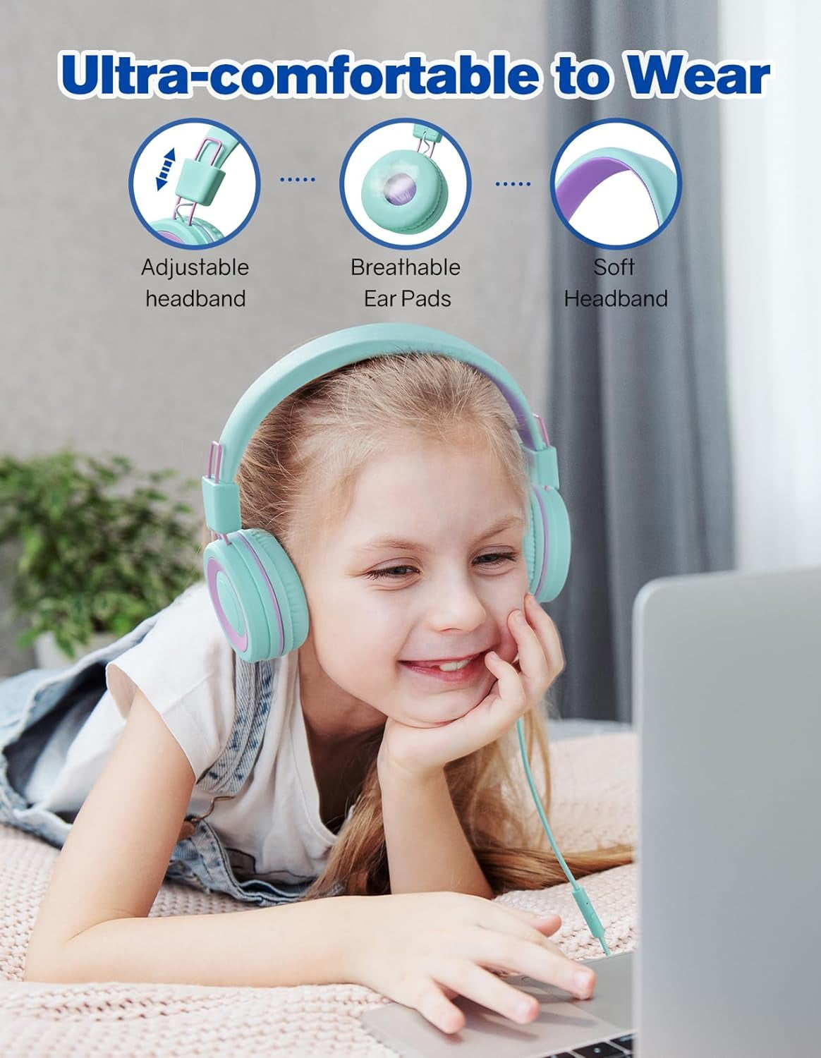 Mpow MPBH360AL Kids Headphones with Microphone(2 Pack) Blue & Green