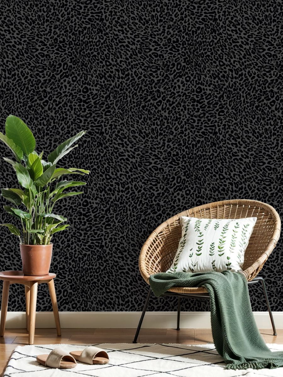 Peel and Stick Wallpaper Abstract Black Leopard Print Subtle Texture 23.6in x 9.8ft Self Waterproof Removable Self Adhesive Wall Paper Funky Contact Paper for Bedroom Bathroom Renter Friendly