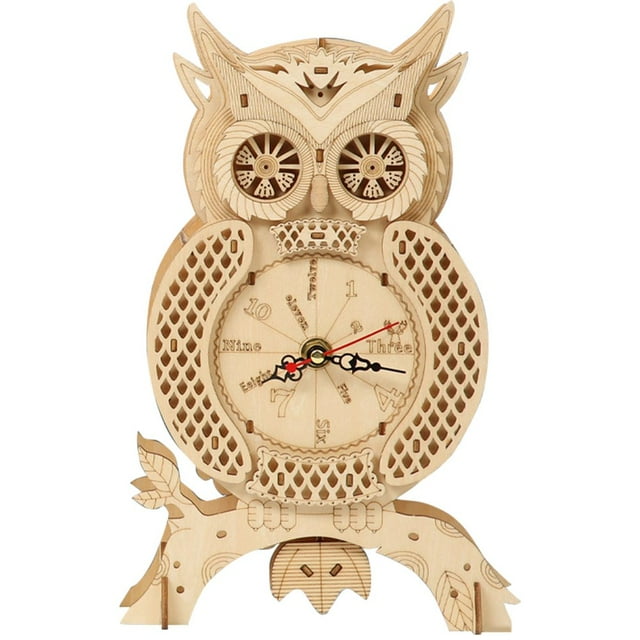3D Wooden Puzzle Owl Clock Model Kits DIY Mechanical Model Building Kit Birthday Gift for Adults Kids