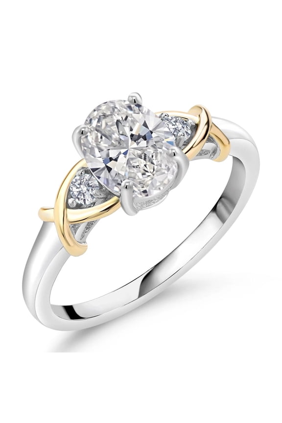 2 Tone 10K Yellow Gold and 925 Sterling Silver IGI Certified Lab Grown Diamond Ring for Women | 1.5 Ct Oval Cut | D-E Color | VS1-VS2 Clarity | Size 7