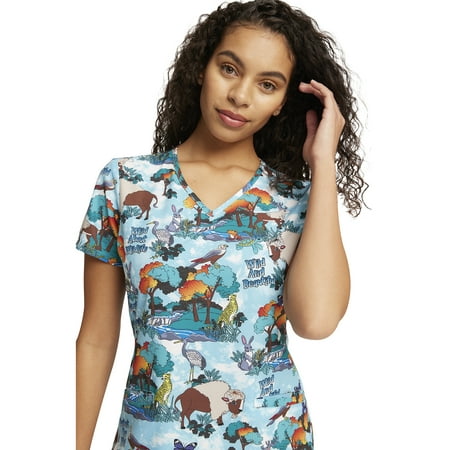 

Cherokee Prints Scrubs Top For Women V-Neck Print Plus Size CK637 2XL Wildlife Sanctuary