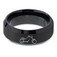 thumbnail image 2 of Tungsten Motorcycle Bike Motor Bicycle Band Ring 8mm Men Women Comfort Fit Black Beveled Edge Brushed Polished, 2 of 4