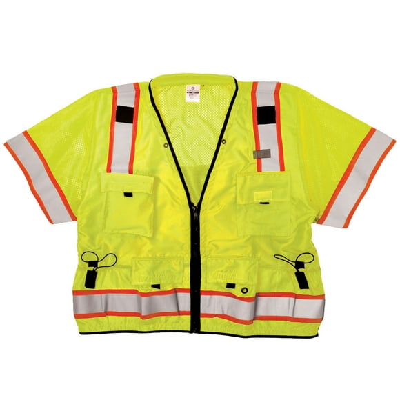 Kishigo S5010 Ultra-Cool Polyester Professional Surveyors Vest, Large, Lime