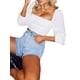 thumbnail image 5 of Sunloudy Blusas cortas con busto fruncido para mujer, manga larga de farol, cuello cuadrado, camisetas ajustadas Sunloudy  S M L XL, 5 of 9