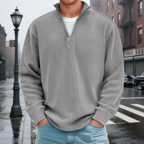 FAOWME Men's Pullover Long Sleeve Stand Collar Half Zipper Solid Color Comfortable Breathable Sweatshirt For Casual Daily Wear Grey Xxxxxl