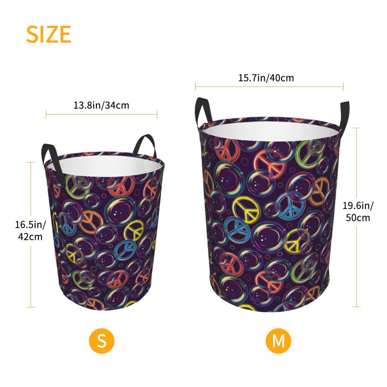 Large Laundry Basket with Handles - peace sign bubbles dark purple Kids Baby Dirty Clothes Laundry Hamper for Bedroom Aesthetic