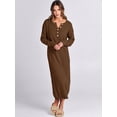 thumbnail image 4 of Women Sweater Dress Long Sleeve Button V Neck Oversized Casual Loose Fall Waffle Knit Long Dress, 4 of 8