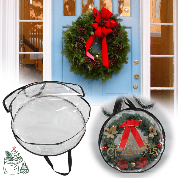 Full Clear PVC Wreath Storage Bag, Transparent Christmas Wreath Storage Pouch, Breathable Wreath Storage, Xmas Decor Organizer for Holiday Decoration Storage & New Year Home Decor