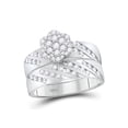 thumbnail image 2 of Solid 14k White Gold His and Hers Round Diamond Cluster Matching Couple Three Rings Bridal Engagement Ring Wedding Bands Set 7/8 Ct. - (L = 8.5, M = 10), 2 of 4