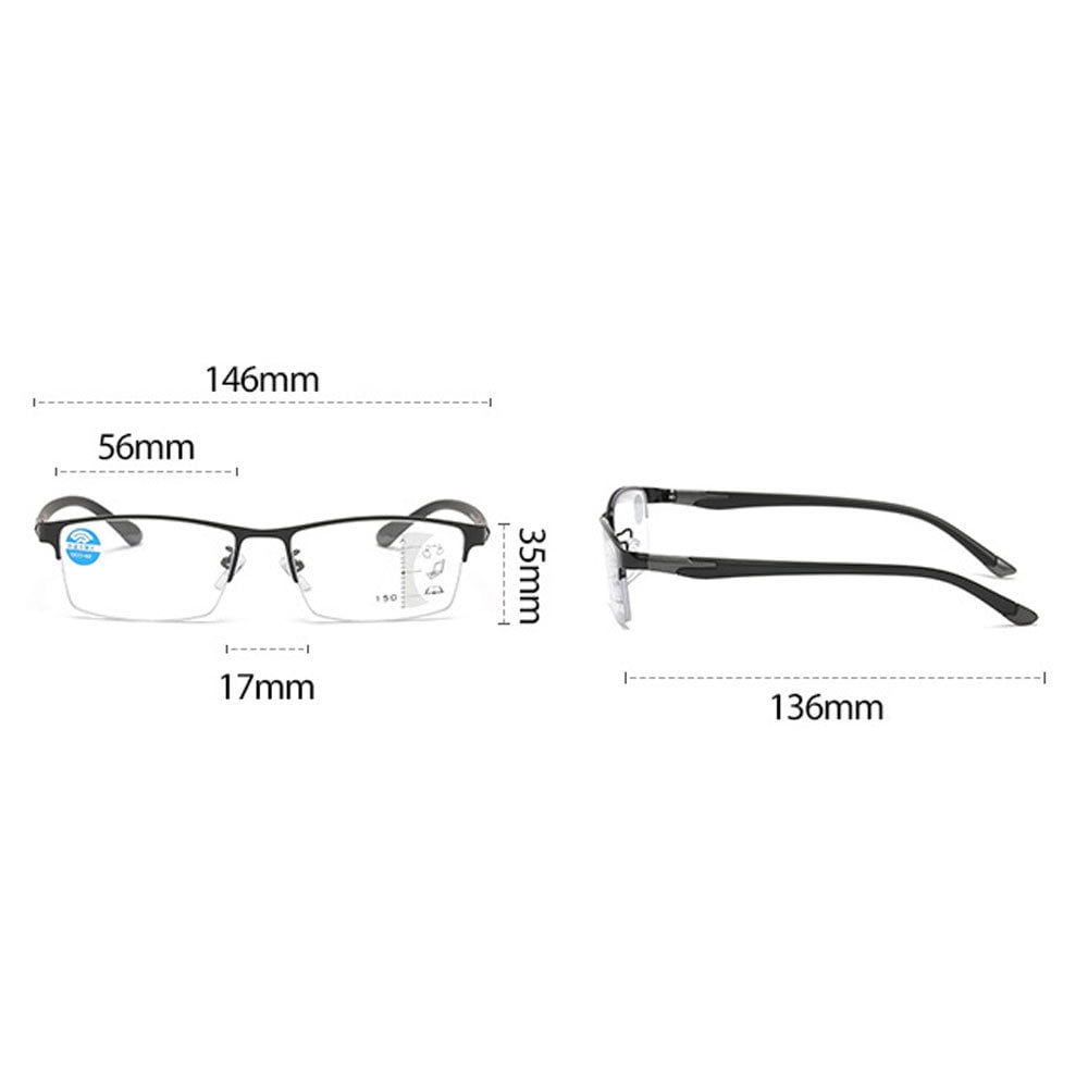 Men Blue Frame Progressive Reading Glasses 4.00, Metal Rectangle Half Rimless Business Multifocus Readers +4.00 Strength (Not Photochromic)