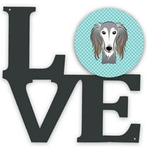 11.5 x 11.75 in. Checkerboard Blue Saluki Metal Artwork Love Wall Decor