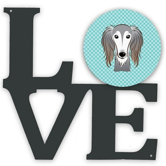 11.5 x 11.75 in. Checkerboard Blue Saluki Metal Artwork Love Wall Decor