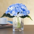 thumbnail image 3 of Enova Home Artificial Flowers Silk Hydrangea Fake Flowers Arrangement in Rectangle Glass Vase with Faux Water for Home Office Wedding Decoration (Blue Cream), 3 of 3