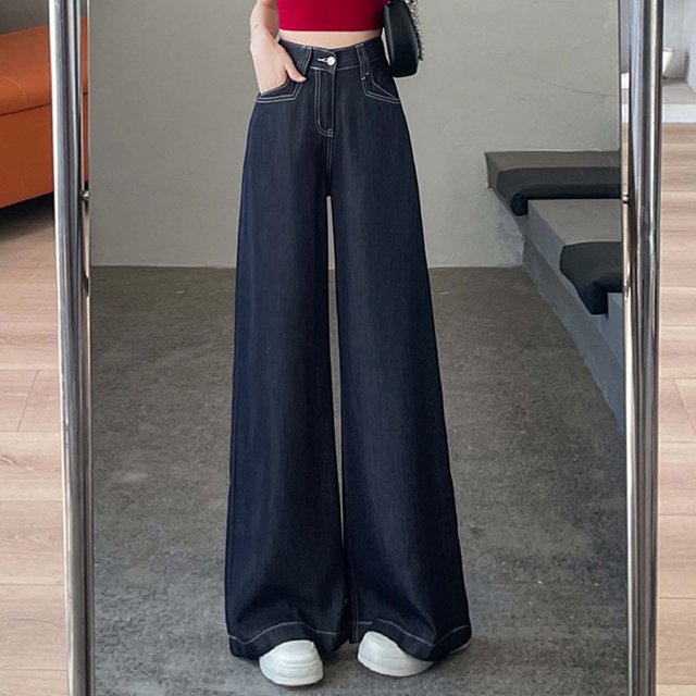WILLBEST Pantalones Mujer Pantalones Vaqueros de Pierna Ancha y Cintura Alta para Mujer, Elásticos, Cómodos, Sueltos y Fluidos, Ropa Informal para Uso Diario, Atuendo de Verano y Otoño. Extra Grande