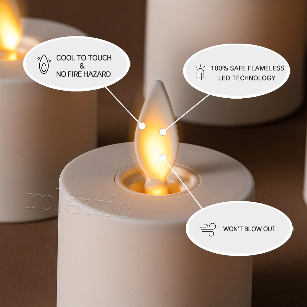 Set of 6 Flameless Battery Operated Tealight Candles w/Remote Moving Wick