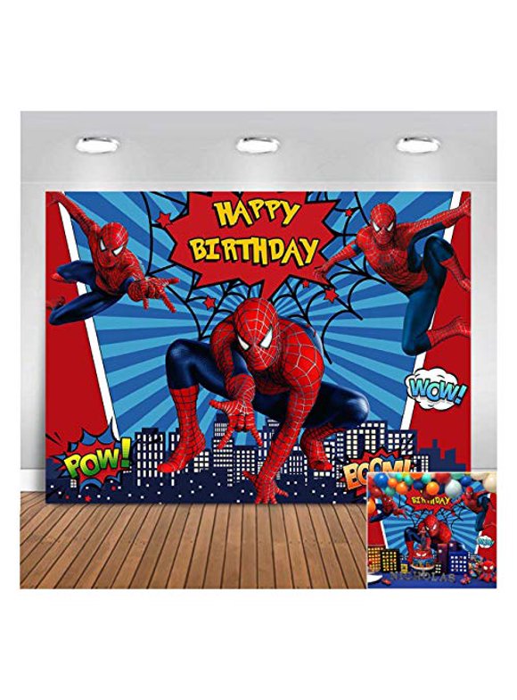 Décoration Fond Photo Rond Spiderman - Pour Fête D'enfants, Superhero, Neuf En Polyester