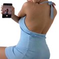 thumbnail image 4 of Summer Knitted Dress Solid Color Sleeveless Halter Neck Backless Slim Women Skirt, 4 of 5