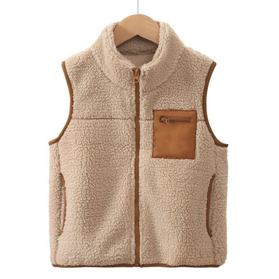 hoksml Boys Girls Double-faced Fleece Vest Kids Fashionable Sleeveless Warm Coat Fall Winter Color-blocked Zipper Vest