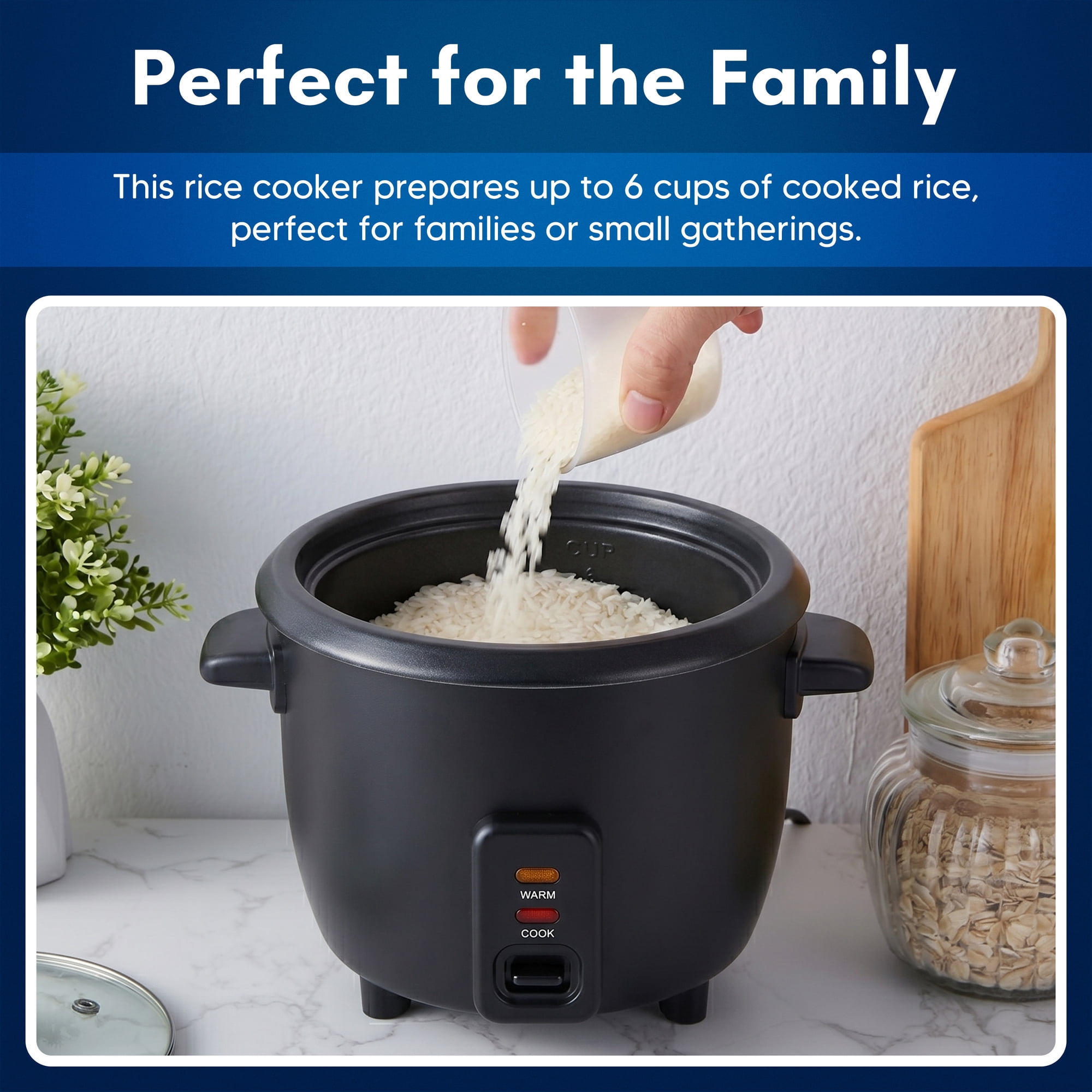Elite Cuisine ERCL0062 6-Cup Electric Rice Cooker With Non-Stick Inner Pot