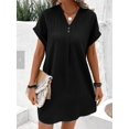 thumbnail image 5 of Summer Dresses for Women 2025 Casual Button V Neck Short Sleeve Tunics A Line Ribbed Mini T Shirt Dress Black XXL, 5 of 7
