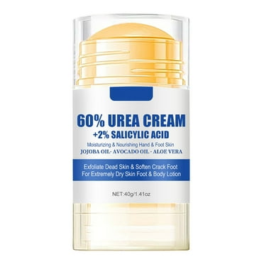 Acid Foot Cream - 60% Urea Plus 2% Salicylic - Urea Cream for Feet Moisturizer for Dry Cracked Feet Knees Elbows Hands - Heel Balm Stick Aloe Vera, Beeswax, Urea Foot Cream Smoothing Skin 1.41oz