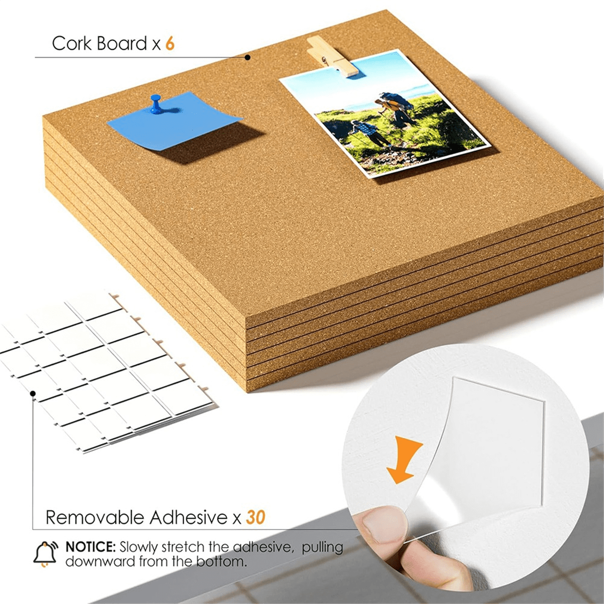 12inch x 12inch Cork Tiles, 6 Pack Cork Boards for Wall