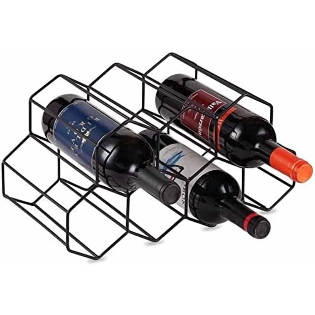 Miduoduo Porte-Bouteilles de Comptoir Autoportant, Support en Nid d'Abeille Métallique Petit Noir Organisateur de 9 Bouteilles Porte-Bouteilles de Table pour Cuisine Maison Bar