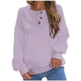 thumbnail image 2 of qelini Blouses for Women Dressy Casual Fall and Winter Loose Solid Color Round Neck Long Sleeve Button Plus Size Pullover Tops Fashion Arrivals Lightweight and Purple M, 2 of 5