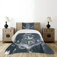 thumbnail image 4 of Ambesonne Nautical Quilted Bedspread Set 2 Pcs, Knot Anchor Compass, Twin Size, Dark Blue White, 4 of 5
