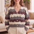 thumbnail image 2 of Women's Long Sleeve Cardigan Sweater,Cute Top Knit Colorful Patterned V Neck Button Outwear,Loose Fit,Fall Casual Daily Wear, 2 of 6