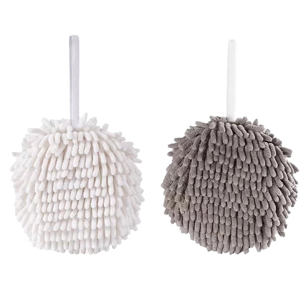 Xiao Hua Toalla de mano de 2 piezas, toalla de mano Chenier, toalla de mano gruesa y absorbente, toalla de baño de fibra ultrafina esponjosa, toalla decorativa con anillo, gris + blanco