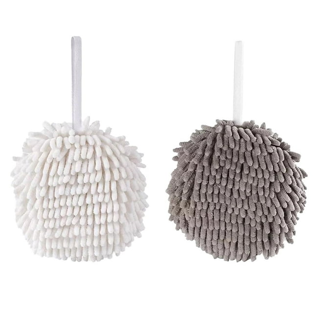 Xiao Hua Toalla de mano de 2 piezas, toalla de mano Chenier, toalla de mano gruesa y absorbente, toalla de baño de fibra ultrafina esponjosa, toalla decorativa con anillo, gris + blanco