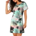 thumbnail image 4 of Ratiio Tropical Summer Palm Print Women's Short-sleeved Nightdress - Casual A-line Sleeveless Sleepwear Dress for Summer, Comfortable and Breathable, 4 of 8