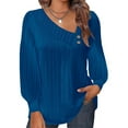 thumbnail image 1 of Yuyuzo Womens Puff Long Sleeve Shirts Collared Button V Neck Tunic Tops Textured Loose Fall Blouses, 1 of 3