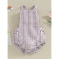 thumbnail image 2 of Suealasg Infant Baby Boys Girls Summer Romper 3M 6M 9M 12M 18M 24M Toddler Stripe Print Sleeveless Square Neck Button Jumpsuit Overalls Outfits, 2 of 9