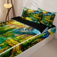 thumbnail image 2 of Manfei Stained Glass Alpine Camping Pattern Zipper Twin Comforter Sets with Fitted Sheet and 2 Pillowcases,Sunlit Mountain River Print Zipper Bedding Set,Yellow Teal,Reversible, 2 of 7