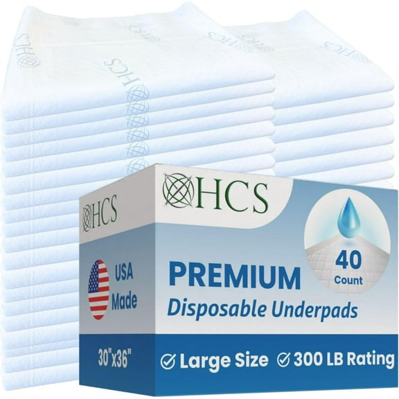 HCS Bulk Medical Bed Pads, Disposable - Adult Chucks Pads, Disposable Underpads - USA Made, Gel Filled, Ultra Absorbent - Elderly, Baby, Adult Pee Pad - 300lb, Incontinence Bed Pad, 30x36 (40, White)