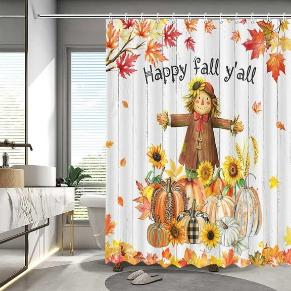 72x72 Inch Fall Shower Curtains for Bathroom Happy Fall Y''all Shower Curtains Pumpkin Scarecrow Thanksgiving Bathroom Decor Fabric Shower Curtain Waterproof with 12 Hooks