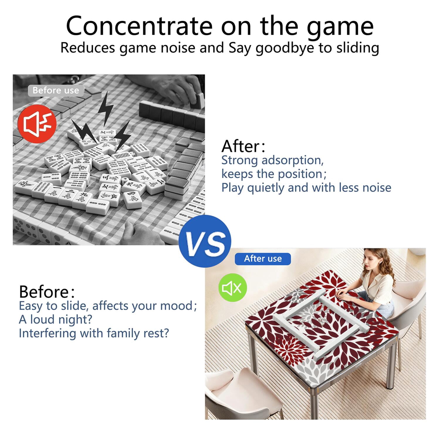 Traditional Boho Style Rubber Mahjong Table Cover 31.5x31.5 Inch Large Mat Features Non-Skid Bottom for Stability and Noise Reduction for Tiles and Games