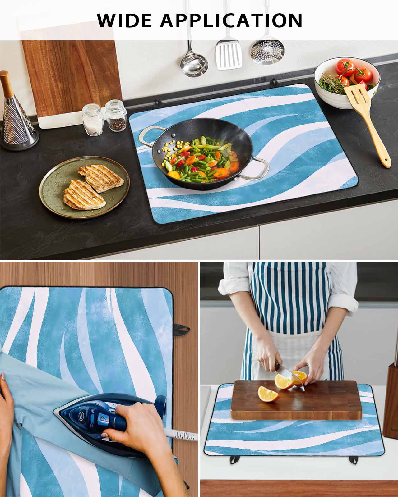 nqOlkjepod Large Induction Cooktop Protector Mat 24"x21", Blue Waves Stove Top Covers for Electric Stove, Ombre Sea Ripples Shabby Beach Decorative Stove Burner Cover Mats, Glass Top Stove Cover