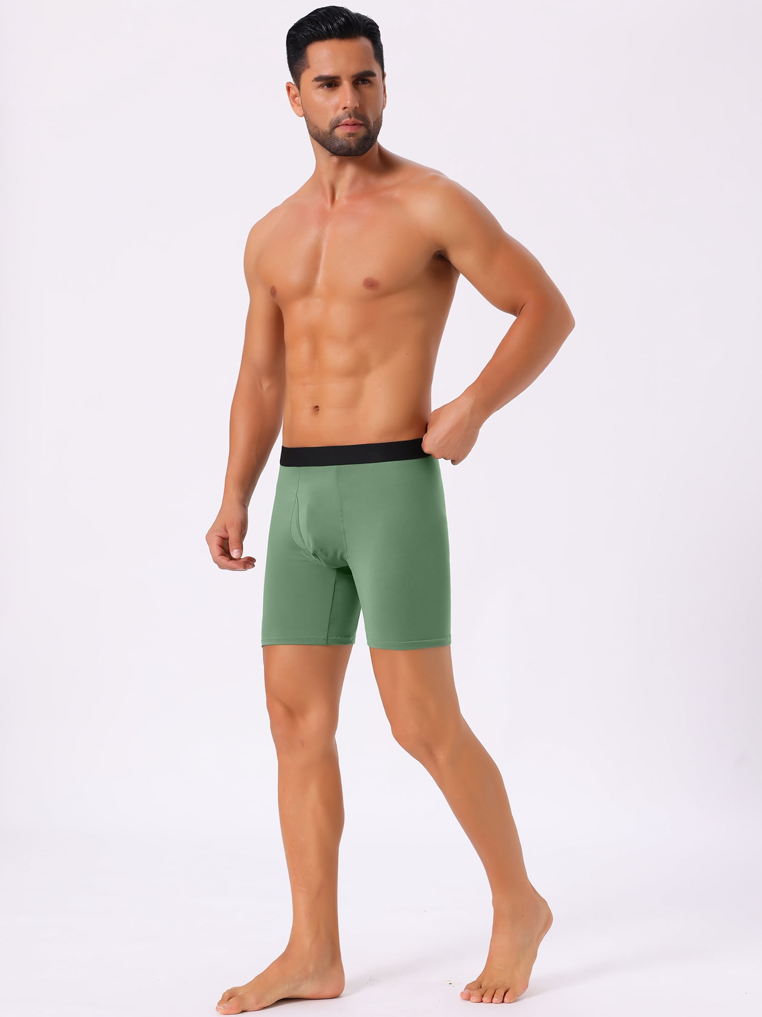 DARING DIVA Men's Lightweight Solid Color Soft Stretch Open-fly Boxer Briefs 34 Green