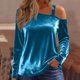 thumbnail image 1 of Karight Women's Velvet Tops Off Shoulder Casual Solid Holiday Blouse Casual Fashion Long Sleeve Party Tunic Shirts, 1 of 5