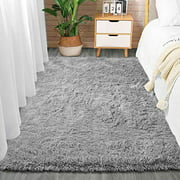 Comeet Soft Living Room Area Rugs for Bedroom Fluffy Rugs for Kids Room, Floor Modern Indoor Shaggy Plush Carpets, Home Decor Fuzzy Comfy Nursery Baby Boys Abstract Accent, Grey Shag Rug 3x5