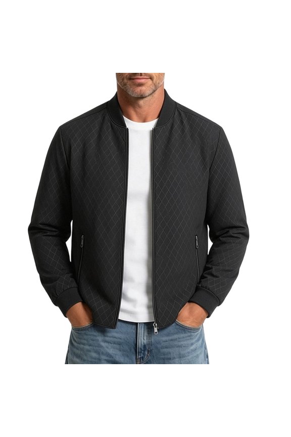 Men Baseball Jacket Full Zip Stand Collar Lightweight Casual Outerwear with Zipper Side Pockets Spring Fall Travel Coat