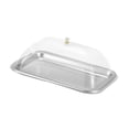 thumbnail image 1 of Bandeja de acero inoxidable para servir con tapa transparente, bandeja para alimentos, bandeja para servir a prueba de polvo 32x22x2cm, 1 of 8
