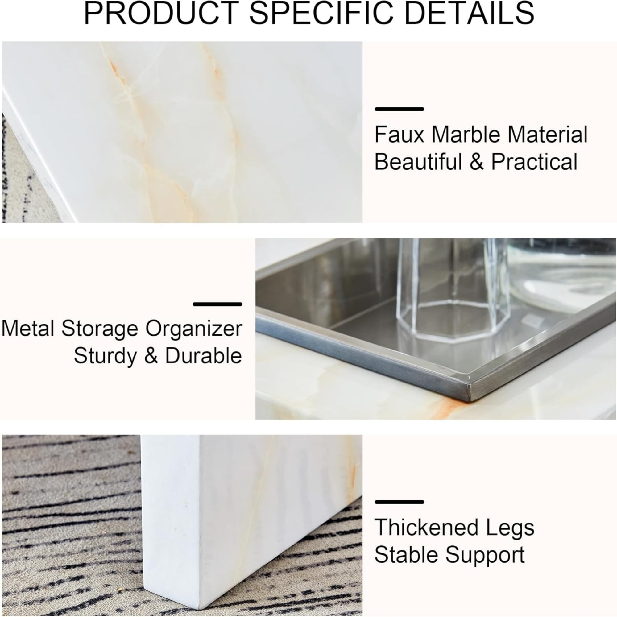 Compact Marble Coffee Table, Sudica 31" Square Center Table with Stainless Steel Storage for Living Room, Beige