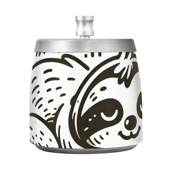 Line Sloth Sleeps Ashtray with Lid Smell Proof Cigarette Ashtray Stainless Steel Smokeless Ash Holder for Indoor Outdoor