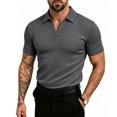 thumbnail image 2 of Mens Ribbed Polo Shirt V-Neck Short Sleeve Knit Summer Business Casual Stretchy Golf Shirts, 2XL, 2 of 4