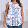 thumbnail image 3 of XUNKUSGA Débardeurs Grande Taille pour Femmes Été Sans Manches Tunique Col Rond Décontracté T-Shirts Amples pour Femmes Mode Été Tunique Plissée Florale Blouses,L,Bleu, 3 of 6